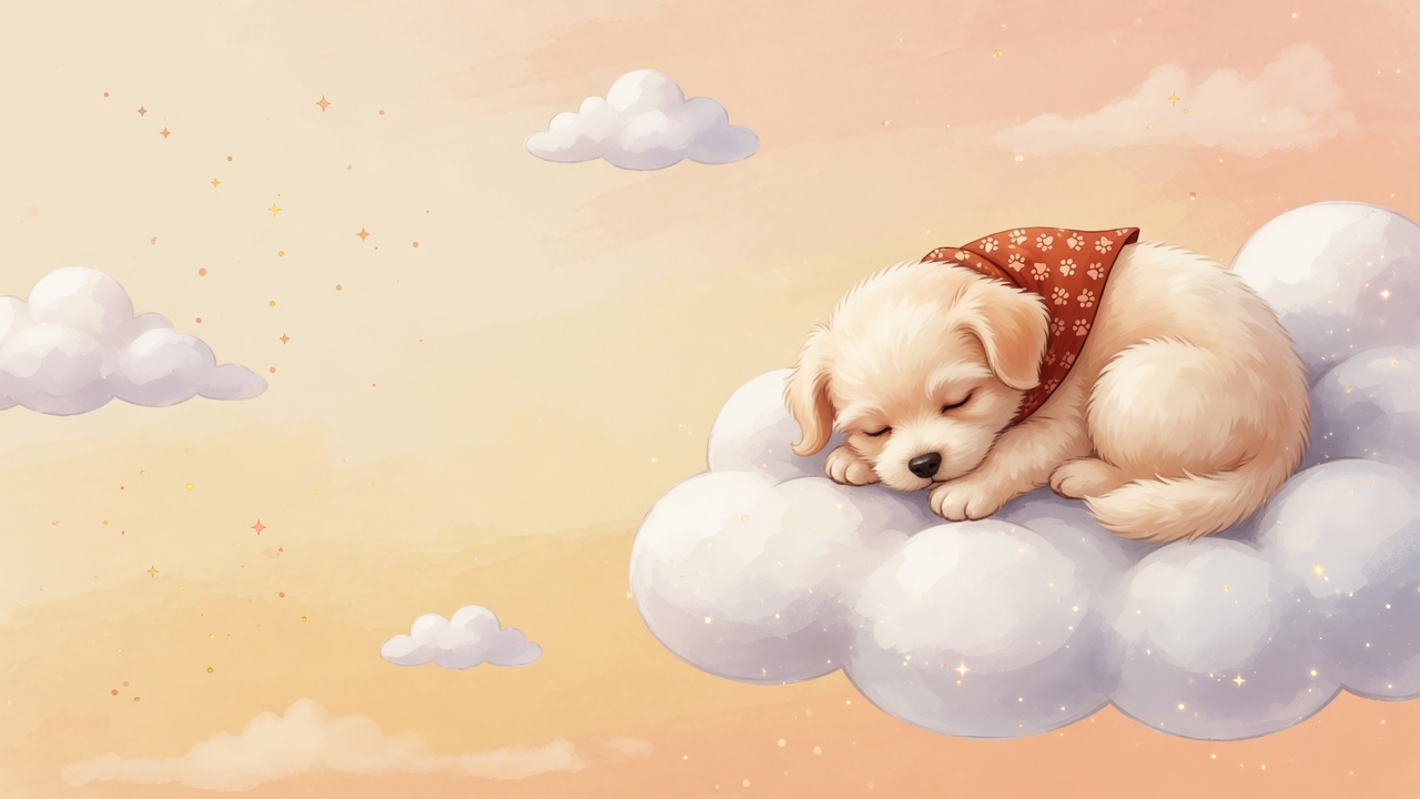 A cream puppy sleeping on a cloud